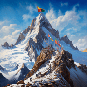 Montagnes avec des drapeaux représentant des obstacles a franchir
